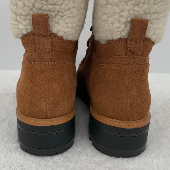 Marc Fisher Womens 10M Isabel Boots Brown Leather Suede Lace Up Faux Fur Winter - Picture 5 of 13